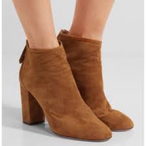 LIKE NEW IN BOX Aquazzura Brown Congac Suede Brooklyn Ankle Length Boots SZ 37 - Picture 1 of 9